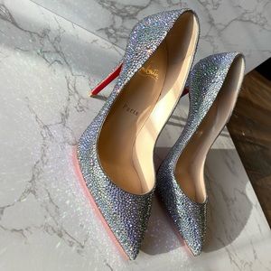 Christian Louboutin Pigalle Follies Strass 100 Suede Burma M289 Crystal Paradise